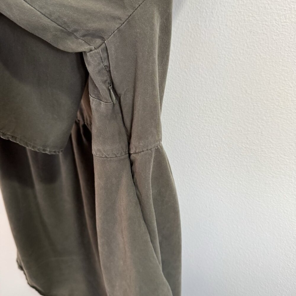 Boden Shirt 12 Curved Seam Tunic Olive Green Mineral Wash Bell Sleeves Boho - Picture 9 of 12